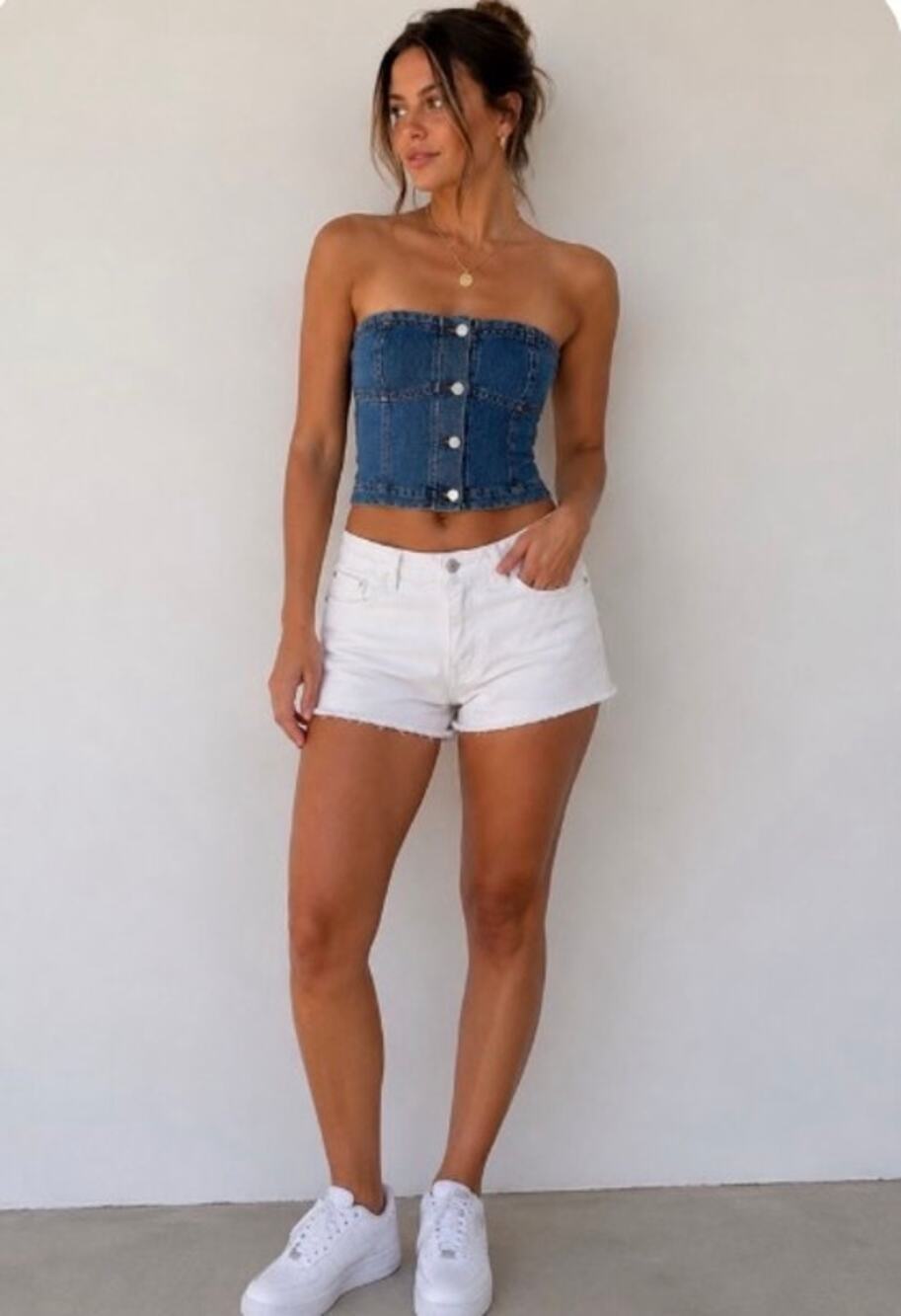 Blue Denim Tube Top with Buttons